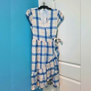 Plaid print wrap dress
